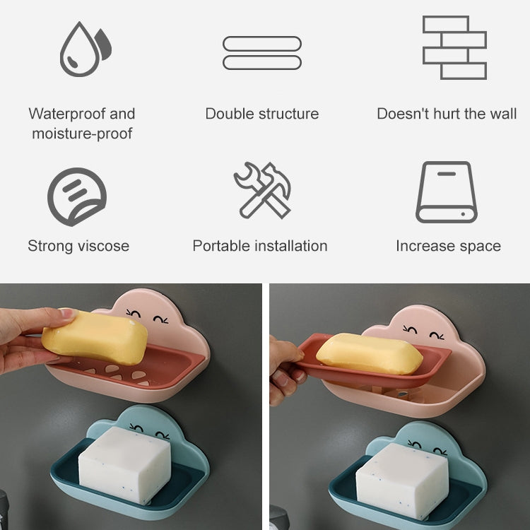 クラウドソープボックス トイレ用クリエイティブ壁掛け浴室トイレ 無打孔二層排水ラック、ホワイト、ピンク、ダークブルー、ライトブルー