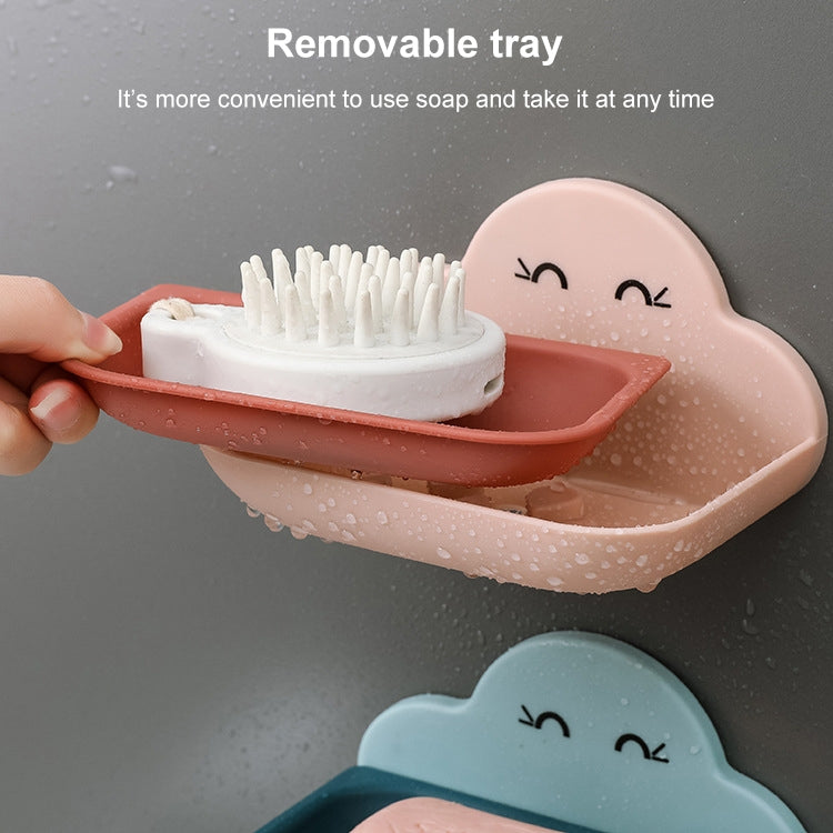 クラウドソープボックス トイレ用クリエイティブ壁掛け浴室トイレ 無打孔二層排水ラック、ホワイト、ピンク、ダークブルー、ライトブルー