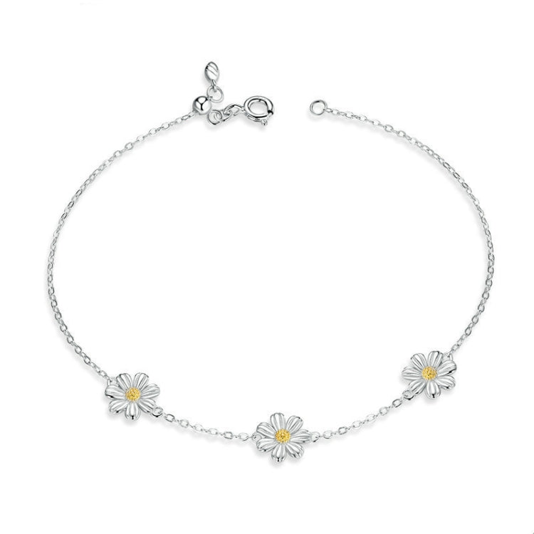 S925スターリングシルバープラチナメッキブレスレットかわいいデイジーブレスレット、デイジー