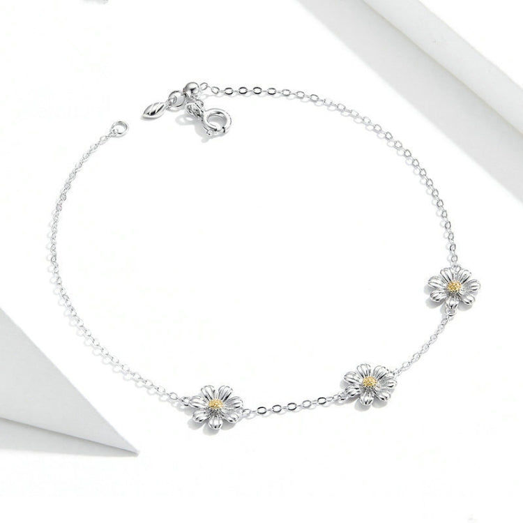 S925スターリングシルバープラチナメッキブレスレットかわいいデイジーブレスレット、デイジー