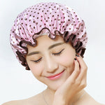 厚手防水バスキャップ 二重層シャワーヘアカバー 女性用シャワーキャップ サイズ：28cm