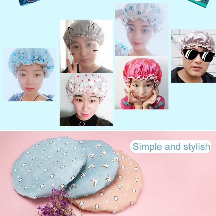 厚手防水バスキャップ 二重層シャワーヘアカバー 女性用シャワーキャップ サイズ：28cm