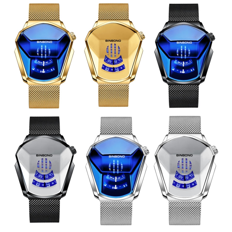 BINBOND Locomotive Concept Watch Men Live Black Technology Watch, White Net Belt White Steel Blue Face, White Net Belt White Steel White Face, Gold Net Belt Full Gold Blue Face, Gold Net Belt Full Gold Gold Face, Black Net Belt Black Steel Blue Face   ...