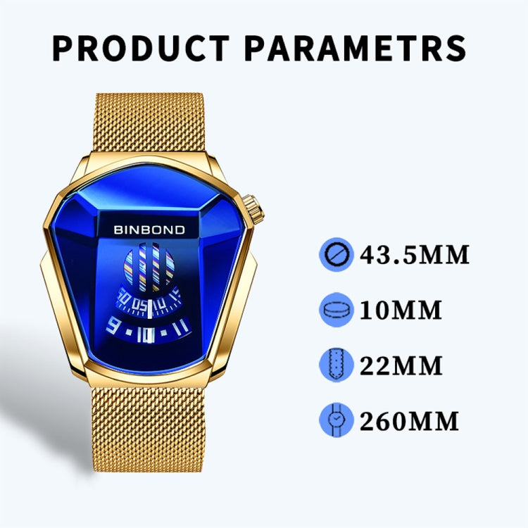 BINBOND Locomotive Concept Watch Men Live Black Technology Watch, White Net Belt White Steel Blue Face, White Net Belt White Steel White Face, Gold Net Belt Full Gold Blue Face, Gold Net Belt Full Gold Gold Face, Black Net Belt Black Steel Blue Face   ...