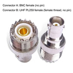 BNCメスジャックからUHF PL-259メス 直線型RF同軸アダプターコネクター、BNCメスからUHFメス