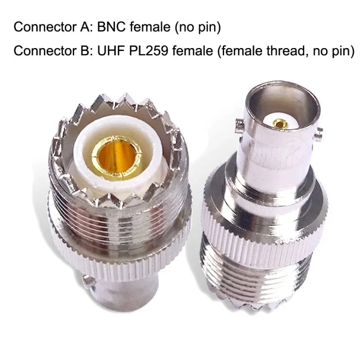 BNCメスジャックからUHF PL-259メス 直線型RF同軸アダプターコネクター、BNCメスからUHFメス