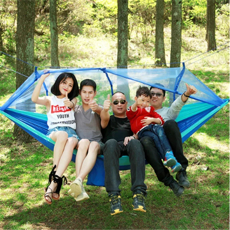 アウトドア蚊帳ハンモック キャンプ超軽量ナイロン二重キャンプエアテント、260x140cm ピンク ブルー