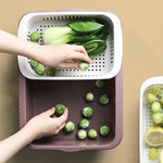 二重層分類四角排水バスケット キッチン家庭用プラスチック製果物野菜バスケット、ダークレッド、イエローブルー、グラスグリーン、ライトグレー