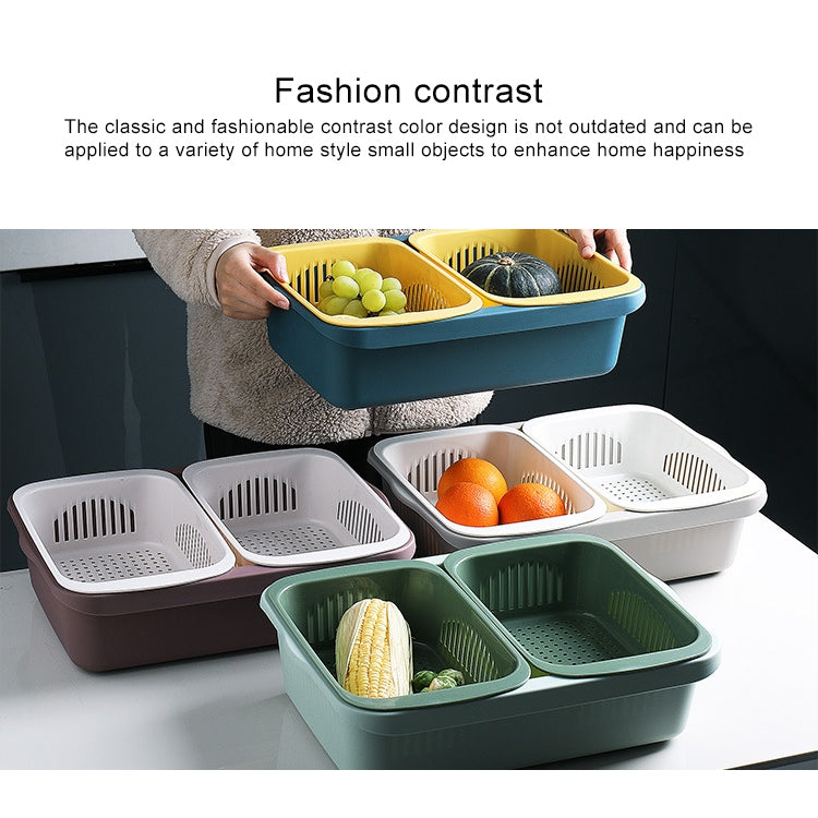 二重層分類四角排水バスケット キッチン家庭用プラスチック製果物野菜バスケット、ダークレッド、イエローブルー、グラスグリーン、ライトグレー