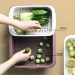 二重層分類四角排水バスケット キッチン家庭用プラスチック製果物野菜バスケット、ダークレッド、イエローブルー、グラスグリーン、ライトグレー
