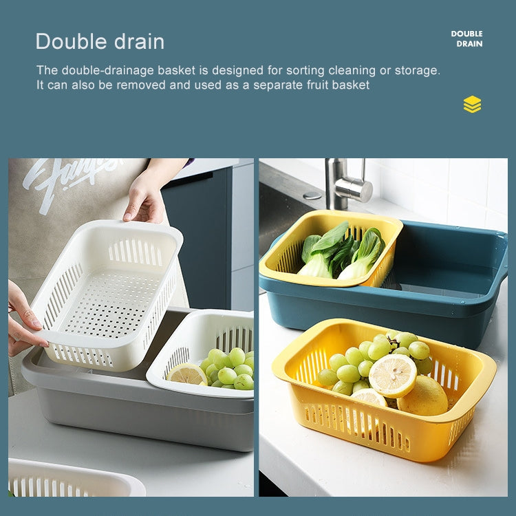 二重層分類四角排水バスケット キッチン家庭用プラスチック製果物野菜バスケット、ダークレッド、イエローブルー、グラスグリーン、ライトグレー