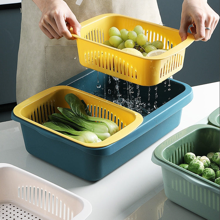 二重層分類四角排水バスケット キッチン家庭用プラスチック製果物野菜バスケット、ダークレッド、イエローブルー、グラスグリーン、ライトグレー