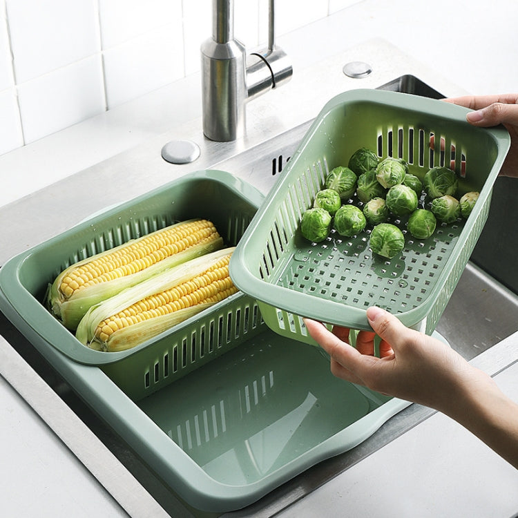 二重層分類四角排水バスケット キッチン家庭用プラスチック製果物野菜バスケット、ダークレッド、イエローブルー、グラスグリーン、ライトグレー