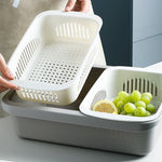 二重層分類四角排水バスケット キッチン家庭用プラスチック製果物野菜バスケット、ダークレッド、イエローブルー、グラスグリーン、ライトグレー