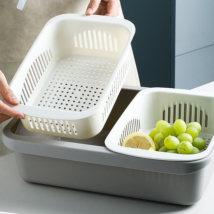 二重層分類四角排水バスケット キッチン家庭用プラスチック製果物野菜バスケット、ダークレッド、イエローブルー、グラスグリーン、ライトグレー