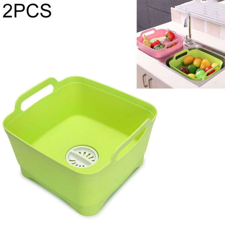 2個セット多機能モバイルシンク キッチンプラスチック野菜洗いバスケット 果物・野菜収納排水バスケット、ピンク、パープル、グリーン、ブルー、ホワイト、ダークグレー、ダークグリーン