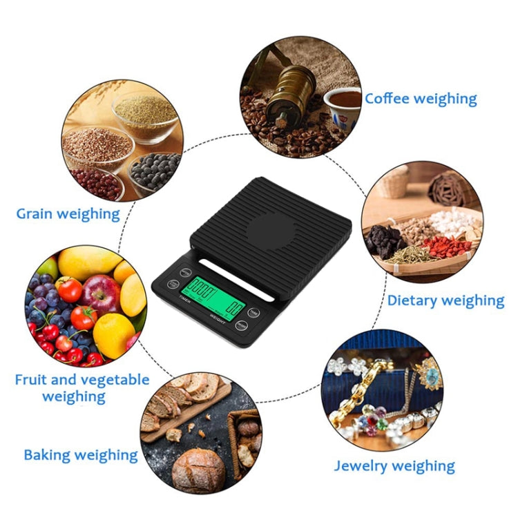 手動パンチコーヒースケール タイミング電子タイマースケール キッチンスケール、3kg/0.1g、5kg/0.1g