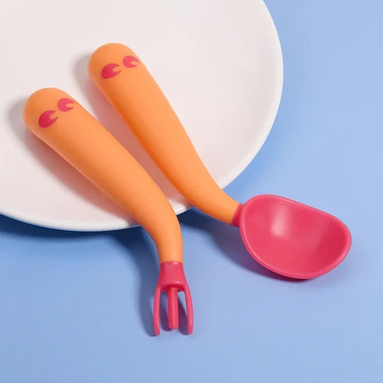 Baby Learning To Eat Bending Training Elbow Twisting Spoon Fork