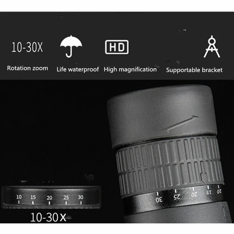 連続ズーム単眼鏡 低照度ナイトビジョンHD高倍率望遠鏡、10-30X50