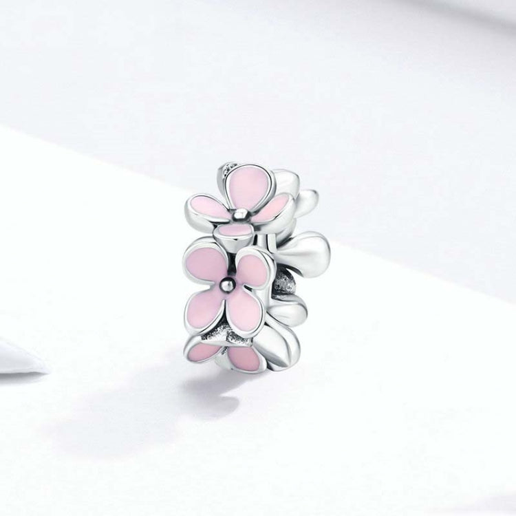 925スターリングシルバー ピンクエナメル フラワーチャーム 女性用ブレスレット DIYジュエリービーズ, SCC1484