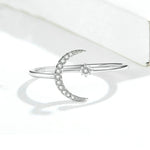 S925 Female Sterling Silver Zircon Ring Moon Open Ring Temperament Ring, SCR569