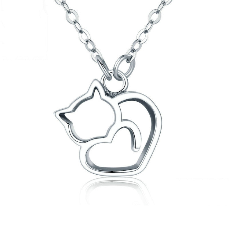かわいい猫 S925スターリングシルバー レディースネックレス ジルコン埋め込み 無地シルバーネックレス, SCN188