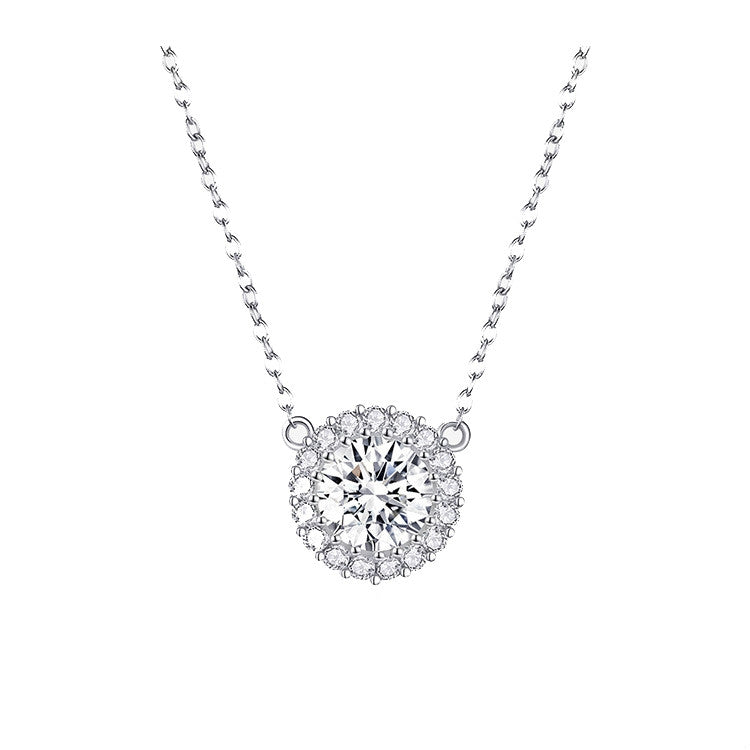 プラチナメッキジルコンネックレス S925スターリングシルバー シンプル女性用ネックレス, SCN345