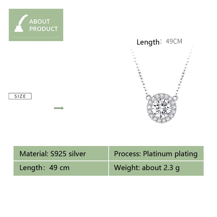 プラチナメッキジルコンネックレス S925スターリングシルバー シンプル女性用ネックレス, SCN345