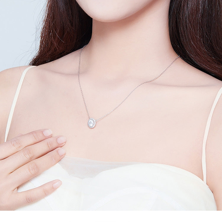 プラチナメッキジルコンネックレス S925スターリングシルバー シンプル女性用ネックレス, SCN345