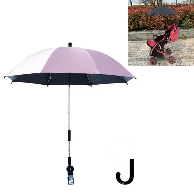 ベビーカー用ユニバーサル傘 スライド式ベビー用ビニール傘 UVカット ユニバーサルクリップ付き 日よけ＆雨兼用傘 ピンク、グレー、ブルー、ブラック