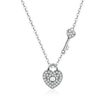 S925 スターリングシルバー プラチナメッキ ハートロック ネックレス 女の子用 ホワイトインレイ ジルコン キージュエリー, SCN315