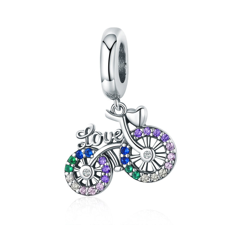 S925 Sterling Silver Bicycle Pendant Color Inlaid Zircon Beads DIY Bracelet Charm Accessories, Pendant, Pendant + Bare Chain