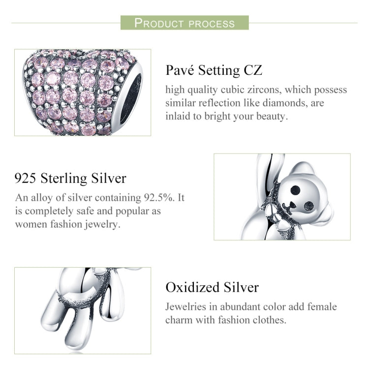 S925 Sterling Silver Bear Balloon Heart-shaped Inlaid Zirconium Diamond DIY Bead Bracelet Accessories, Bead