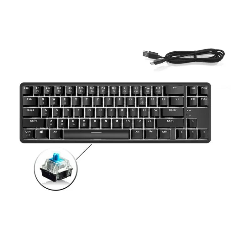 Ajazz K680T ミニUSB有線デュアルモード充電式 68キー ノートパソコンBluetoothメカニカルキーボード、ケーブル長さ：1.6m、グリーン軸、ブラック軸、ティー軸
