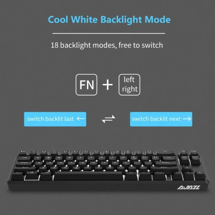 Ajazz K680T ミニUSB有線デュアルモード充電式 68キー ノートパソコンBluetoothメカニカルキーボード、ケーブル長さ：1.6m、グリーン軸、ブラック軸、ティー軸