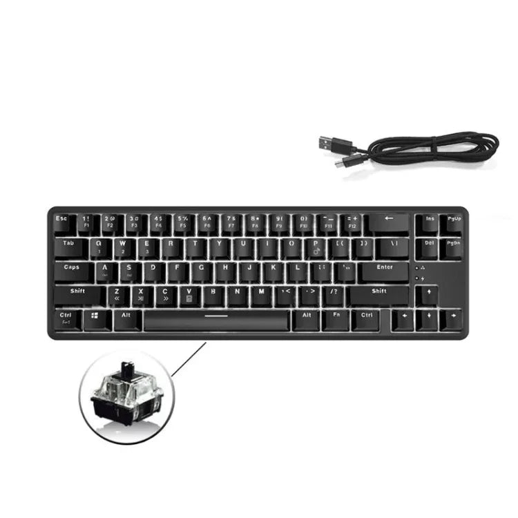 Ajazz K680T ミニUSB有線デュアルモード充電式 68キー ノートパソコンBluetoothメカニカルキーボード、ケーブル長さ：1.6m、グリーン軸、ブラック軸、ティー軸