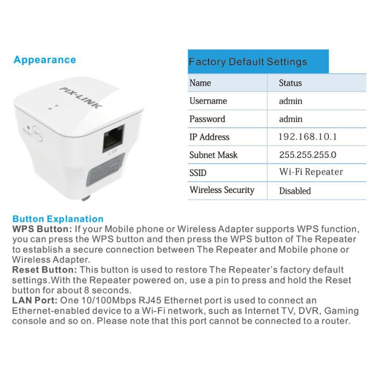 PIXLINK WR12 300Mbps WIFI信号増幅強化リピーター、EUプラグ、UKプラグ、USプラグ、AUプラグ