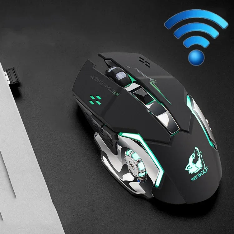 FREEDOM-WOLF X8 2400 DPI 6キー 2.4G ワイヤレス充電静音発光ゲーミングメカニカルマウス、X8ブラック、X8メタルグレー、X8スターブラック