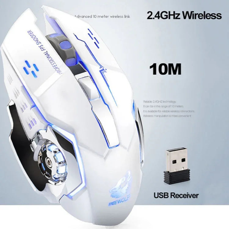 FREEDOM-WOLF X8 2400 DPI 6キー 2.4G ワイヤレス充電静音発光ゲーミングメカニカルマウス、X8ブラック、X8メタルグレー、X8スターブラック