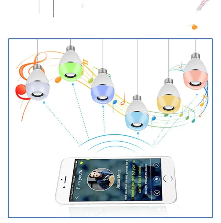 E27 LED音楽電球 スマートカラフルリモコン付き目覚ましライト, アプリ多連携音楽ライト, アプリ＋リモコン対応