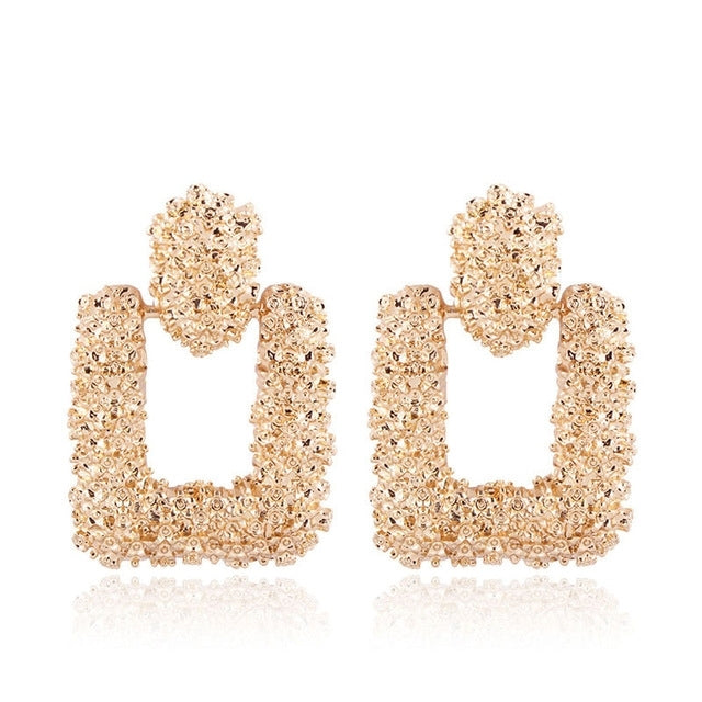 Vintage Earrings for Women Gold Color Geometric Statement Earring  Texture Metal Drop Earing Hanging Fashion Jewelry