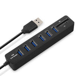 マルチUSB 2.0ハブ USBスプリッター高速6ポート TF SDカードリーダー付き