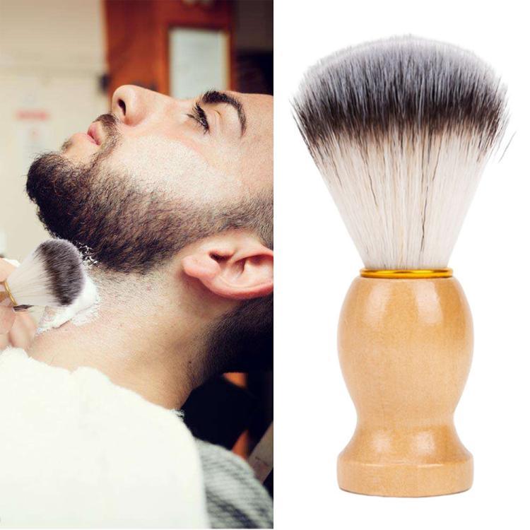 木製ハンドルヘアシェービングブラシ 顔ひげクリーニング器具 シェービングサロン用バジャーヘアツール レーザーブラシ