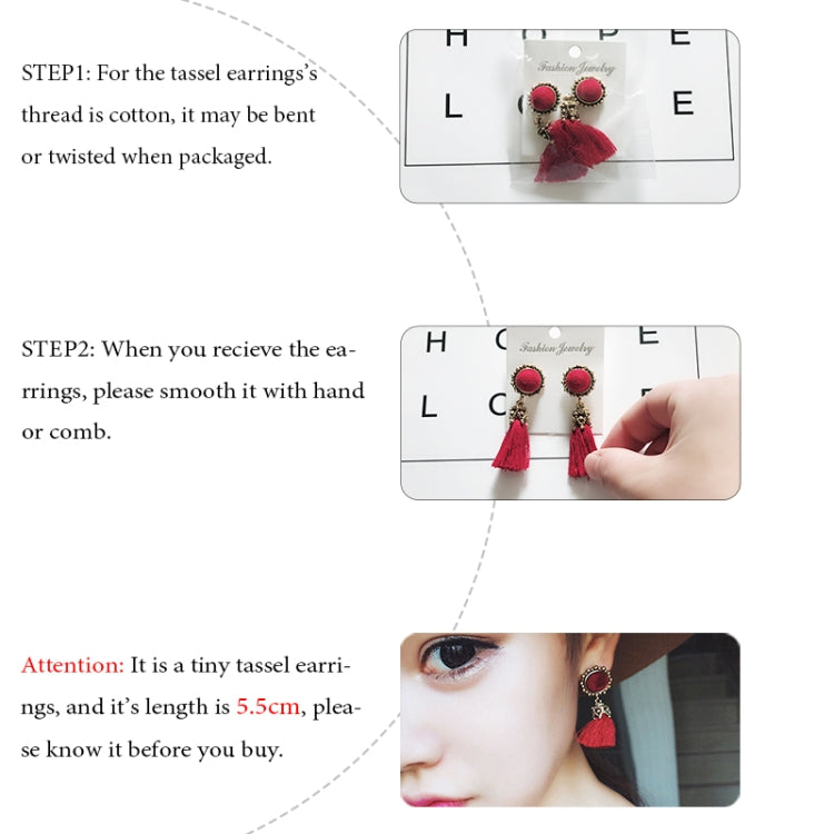 女性ファッションヴィンテージベルベットボールフリンジドロップイヤリング、ピンク、ブラック、グレー、グリーン、レッド