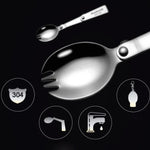 2個セット ステンレス製折りたたみフォークスプーン 一体型二重用途ピクニック用携帯食器、ランダムカラー配送、スプーン、フォーク