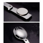 2個セット ステンレス製折りたたみフォークスプーン 一体型二重用途ピクニック用携帯食器、ランダムカラー配送、スプーン、フォーク