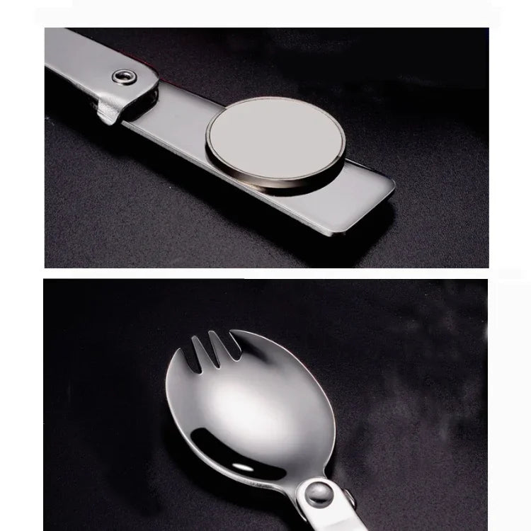 2個セット ステンレス製折りたたみフォークスプーン 一体型二重用途ピクニック用携帯食器、ランダムカラー配送、スプーン、フォーク