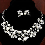 リーフクリスタルシミュレートパール結婚式用ジュエリーネックレスイヤリングセット、ゴールド、シルバー