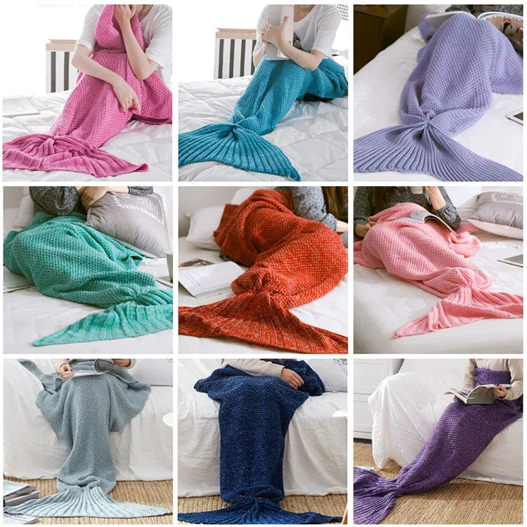 大人用マーメイドテイルブランケット 超柔らかい寝具 ニットブランケット、90×50cm、140×70cm