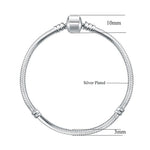 17-21cmシルバースネークチェーンリンクブレスレットヨーロピアンチャームパンドラブレスレット対応、19cm、18cm、20cm、21cm